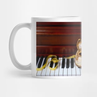 Cat Mask On Piano Keys Mug